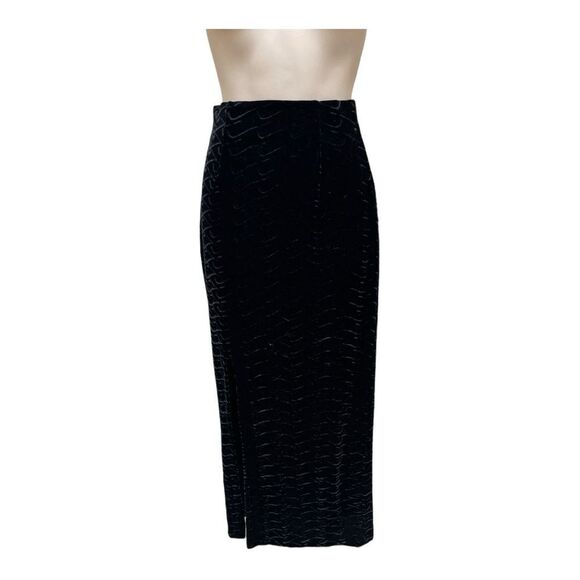 Vintage Cache Black Velvet Maxi Skirt Side Slit Size S 90s Y2K - Picture 1 of 6